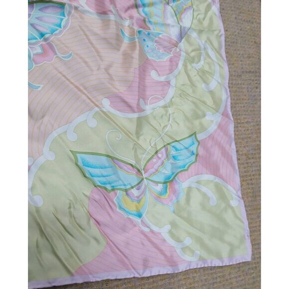 Talbots womens square 100% silk scarf pink lime green - Picture 3 of 6